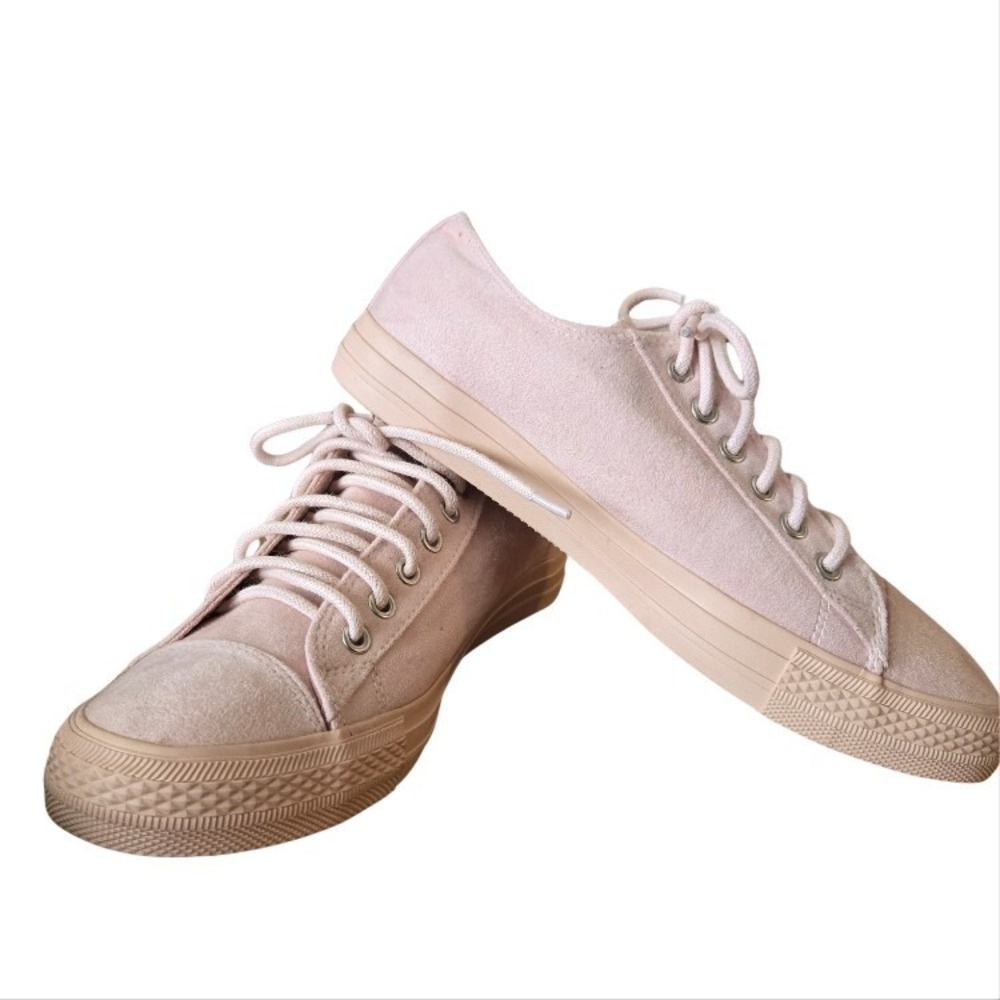 Summer Walking Shoe Feminine Size 9 Pink Sneaker Suede Lace Up Blush Coquette - Picture 6 of 10